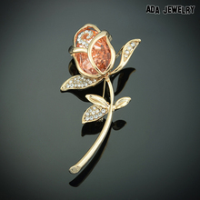 2015 Hot Selling 100 High Quality Real Gold Plated Romantic Rose Brooches Jewelry Luxury Crystal Brooch