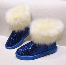 New women fox fur boots waterproof snow boots warm thick crust of snow shoes with sequins