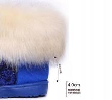 New women fox fur boots waterproof snow boots warm thick crust of snow shoes with sequins