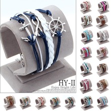 New Handmade Chrismas Wristband Wax Cords Infinity Love Cross Anchor Owl Hungry Games Leather Charms bracelets & Bangles Jewelry