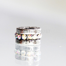 10pcs 12mm Antique silver rondelle beads DIY alloy ab color rhinestone European Beads fit Pandora Bracelet