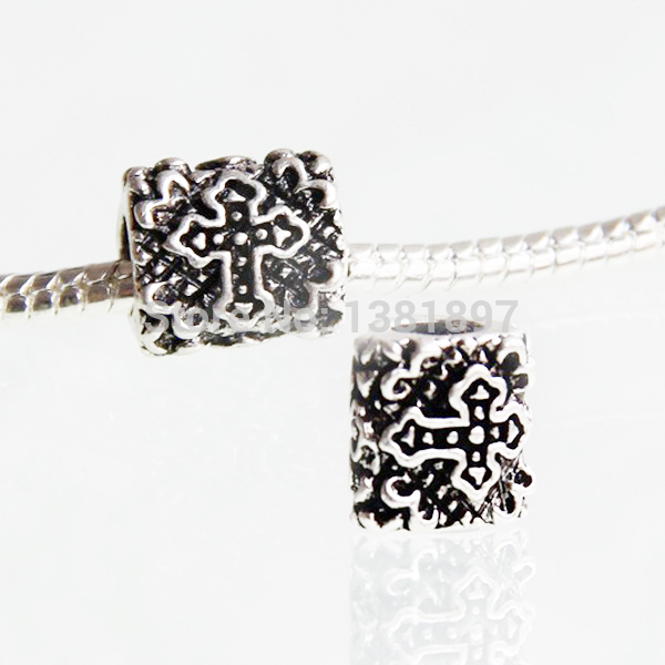 Free shipping 1pcs 10mm Antique silver cross charm European spacer beads fIt Pandora HJ00229