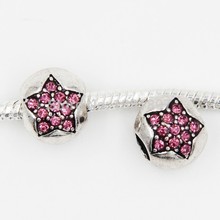 10 pcs 9mm Antique silver star rhinestone spacer beads European charm beads fit Pandora Bracelet necklace