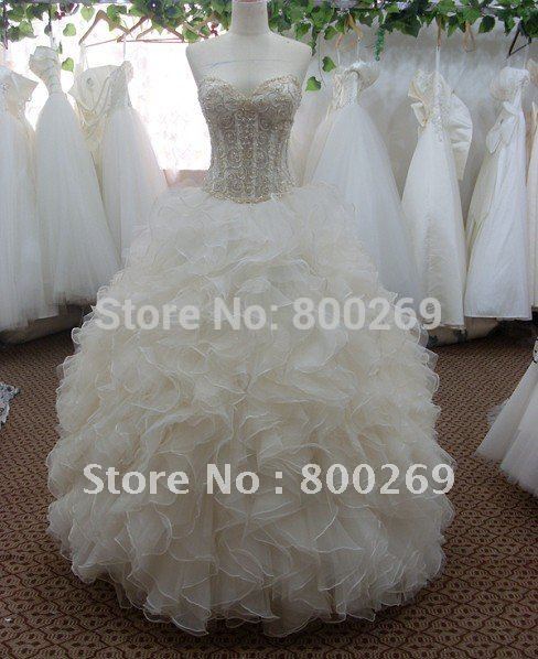 Vestidos nupciais Ruffled SL-3783 de vestido de esfera do querido do transporte Organza livre