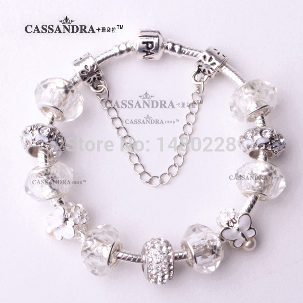 Charm white flowers Butterfly Glass Beads Fits Pandora Style Bracelets for women white Butterfly fashion Beads