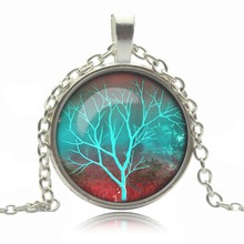 white life tree chain necklace women necklace glass cabochon necklace pendant necklace art picture silver jewelry