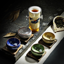 Drinkware Chinese Kung Fu Travel Tea Set 5 Pcs Set Grackle Glaze TeaCup Bone China TeaPot