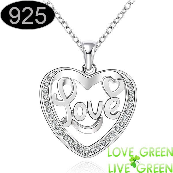 2014 New Fashion Hot Selling Cheapest Chic heart Circle LOVE Letter Necklace Female 925 silver jewelry