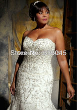 2015 New Custom Made Ivory White Satin Beading Pearl Appliqued Mermaid Wedding Dress Plus Size Wedding