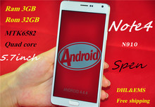 New Original Logo Note IV Note 4 celhone Android 4.4 3G Ram 32G Rom MTK6582 Quad core 5.7” 1280*720 N9100&Note 4 phonel p
