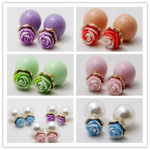 Free Shipping Hot Selling Earrings Rose Double Side Shining Pearl Studs Earrings Big Pearl Earrings For