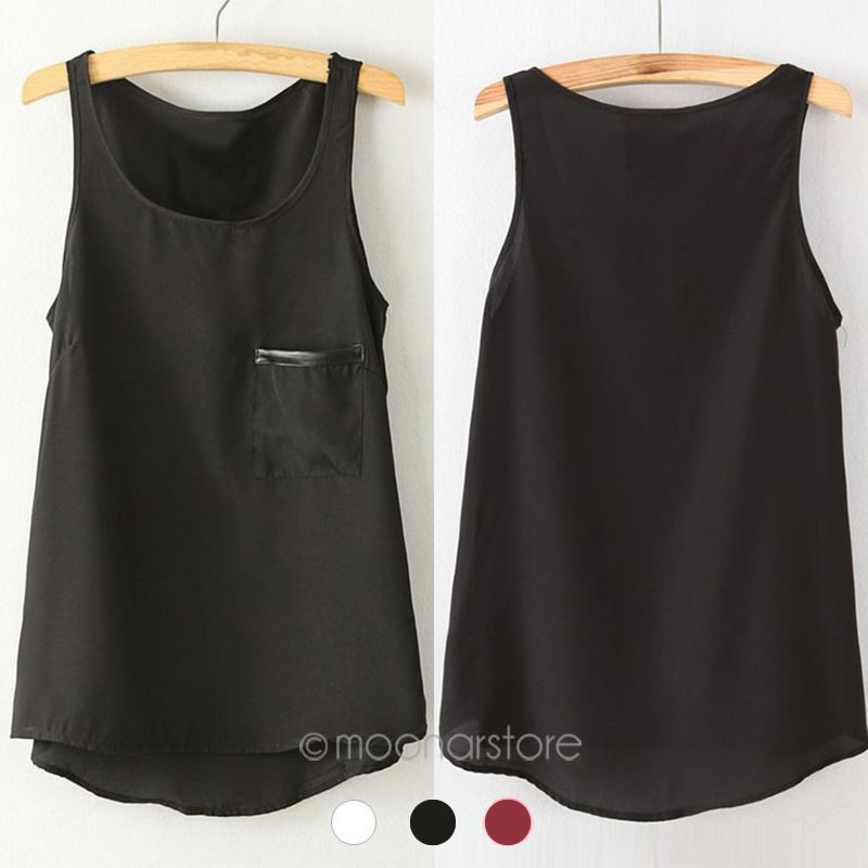 Fashion 3 Colors New Simple Casual Solid Women Girl Chiffon Sleeveless Vest Tank Tops Blouse T