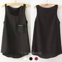 Fashion 3 Colors New Simple Casual Solid Women Girl Chiffon Sleeveless Vest Tank Tops Blouse T