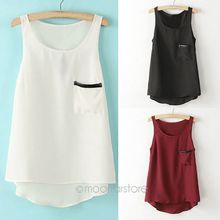 Fashion 3 Colors New Simple Casual Solid Women Girl Chiffon Sleeveless Vest Tank Tops Blouse T