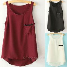 Fashion 3 Colors New Simple Casual Solid Women Girl Chiffon Sleeveless Vest Tank Tops Blouse T