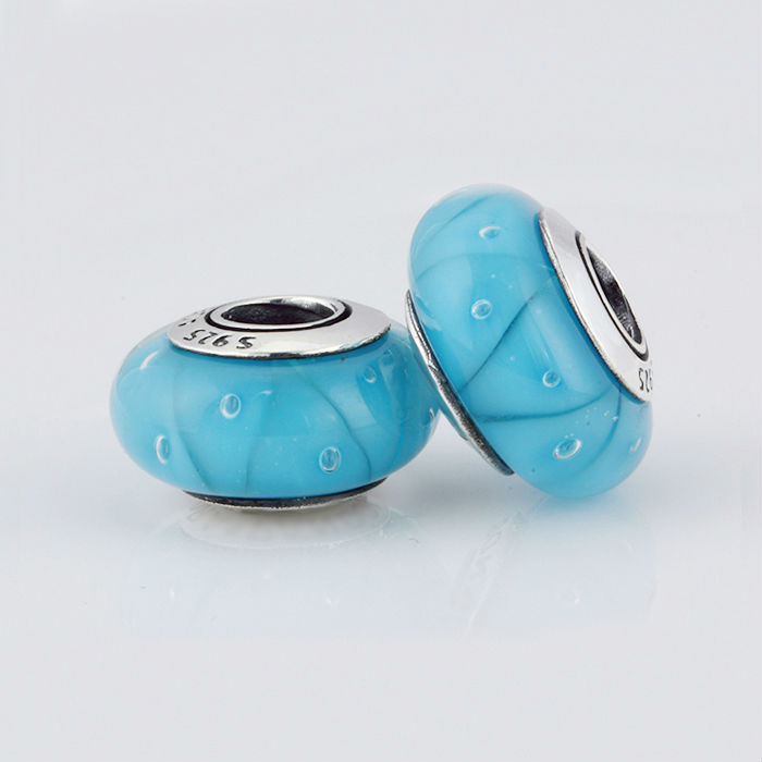 Original 925 Sterling Silver Blue Triangle Murano Glass Beads Fit Pandora Bracelets Turquoise Looking Glass Beads