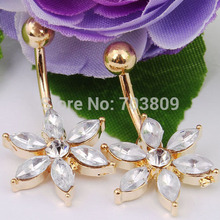 2015 New Style SUMMER JEWELRY clear 18K gold navel bar piercing belly button ring Body Piercing