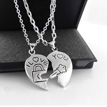 Jewelry wholesale 925 sterling silver Platinum plated couple Cupid couples key pendant necklace fashion necklace B5
