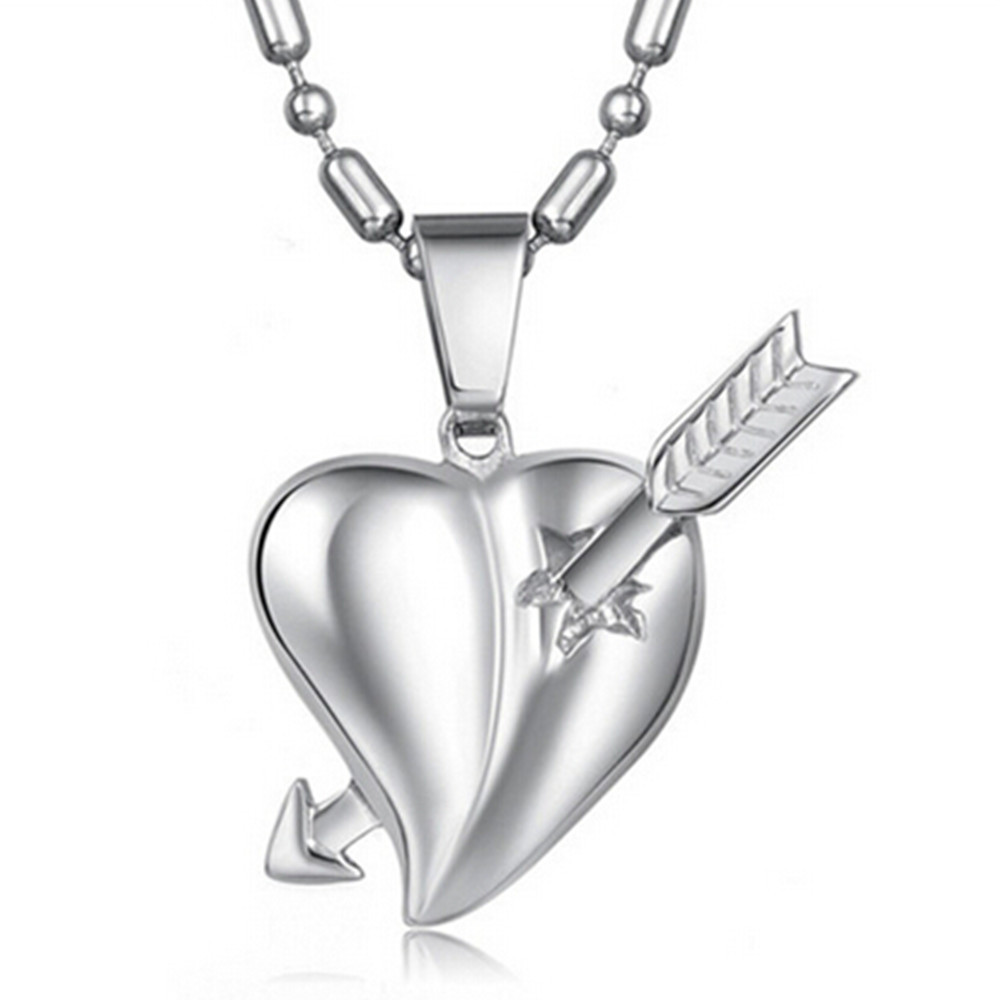 New Love Cupid arrow piercing a heart shaped pendant male style titanium steel necklace fashion jewelry