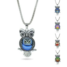 fashion Owl pendant necklace newest glass cabochon necklace in jewelry vintage sterling silver statement chain necklace