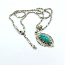 Inlayed Oval Turquoise Necklaces Present for Women Dangle Pendants Necklace Silver plated Turquoise Banquet Jewelry