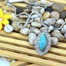 Inlayed Oval Turquoise Necklaces Present for Women Dangle Pendants Necklace Silver plated Turquoise Banquet Jewelry