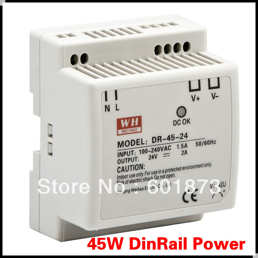 low shipping good quality 45W Din Rail output meanwell power supply(DR-45-12)(China (Mainland))