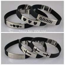 Wholesale 24pcs/lot Mix Style Black Silicone Bracelet Stainless Steel Buckle Bracelets Free Shipping