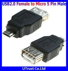 USB livre 2.0 da VENDA POR ATACADO 100pcs/lot do transporte uma fêmea ao conector F/M do adaptador masculino do Pin do micro 5, conector do PC da tabuleta