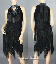 Pure Color Ladies Cocktail&Club Latin Dance Party ManualAsymmetric Fringe V-Neck Latin Dance exercise Personality Dress 1297