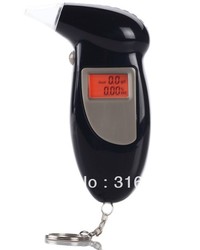 Free shipping! LCD Alcohol Tester Breathalyzer with red Backlight + 5pcs Mouthpieces+Keychain alcohol tester analyzer(China (Mainland))