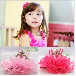 20pcs/lot Free Shipping Princess Girls Crown Cap Hair Clips. Pink Lace Hair Grips. Baby Hair Bow Clips(China (Mainland))