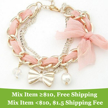 Lovely!!! pearl Bow bracelet Charm Bracelet Jewelry  wholesale
