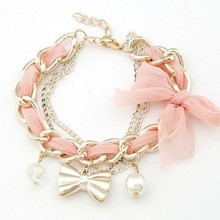 Lovely pearl Bow bracelet Charm Bracelet Jewelry wholesale