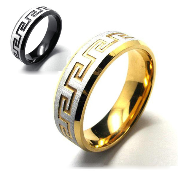 steel Fashion Jewelry Casting Black Gold Men's Women's Great Wall Ring ...