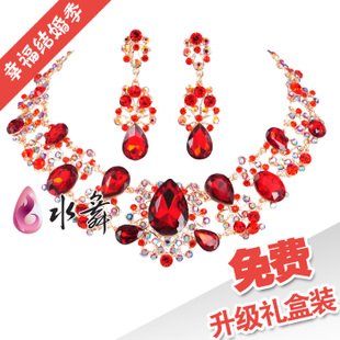 Marriage accessory brida jewelry necklace earring shiny red