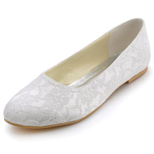 Free Shipping by DHL Size 12 Elegant EP11106 White Ivory Round Toe Lace Women’s Bridal Flats Wedding Shoes