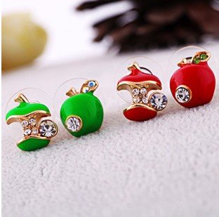 Fashion Hot Selling New Style Lovely Apple 2 colors Cute green red Stud Earring E17