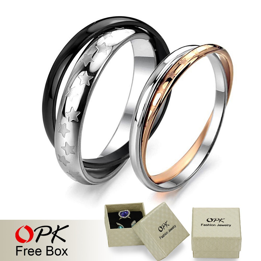 OPK JEWELRY Free Shipping wedding ring stainless steel couple ring Lock your love inside 315