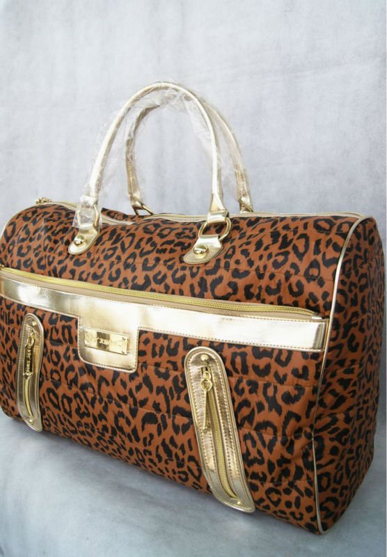 2014Free Shipping New golden handle leopard bag gym bag weekend package carry on luggage duffle bags