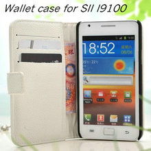 Luxury PU leather case for Galaxy S2 i9100 Wallet Stand Pouch Flip Pattern with Card Holders , 7 colors CN post free shipping(China (Mainland))