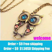 Free shippping Big discount fashion vintage bronze Rhinestone owl Necklaces Statement jewelry for women wholesal PT33