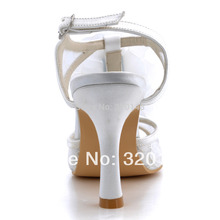 Free Shipping fashion Ivory Bridal Sandals EP2110 Peep Toe Flower Fretwork Spool Heel Lace Satin Slingback