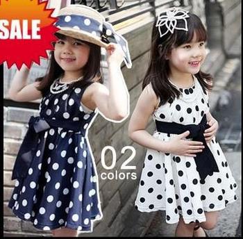 Navy Polka  Dress on Summer Sleeveless Polka Dots Dress Kids Dot White Black Navy Dresses