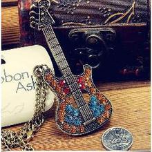 Min.order is $10 (mix order) N122 Fashion chromatic rhinestone guitar sweater chain necklace wholesale free shipping