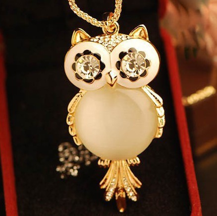 New mix order Fashion jewelry Cute big opal owl pendant necklace long chain N821