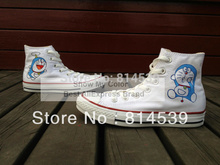 Doraemon Cartoon hand painted customizable high top canvas sneakers for Adults