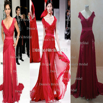 Halle Berry Poly Chiffon Red Carpet Maxi Gowns Real Elie Saab Lace ...