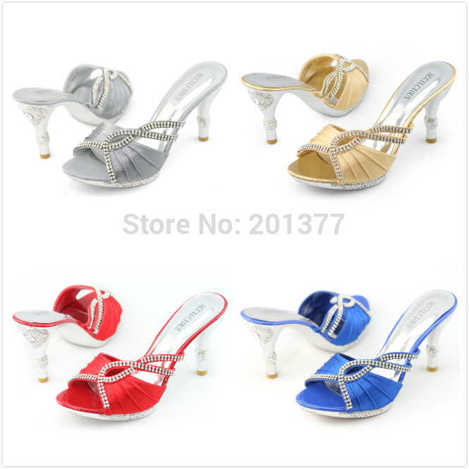 SHOEZY 2014 Womens Satin Rhinestone Open Toes Pumps Platform shoes Prom Dress Mules Heels Shoes Hot