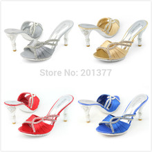SHOEZY 2013 Womens Satin Rhinestone Open Toes Pumps Platform Evening Prom Dress Mules Heels Shoes Hot Pink Gold Blue Red Grey